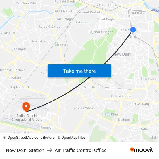 New Delhi Station to Air Traffic Control Office map