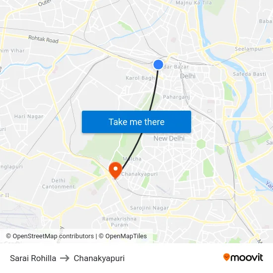 Sarai Rohilla to Chanakyapuri map