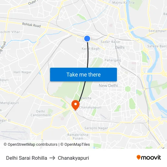 Delhi Sarai Rohilla to Chanakyapuri map