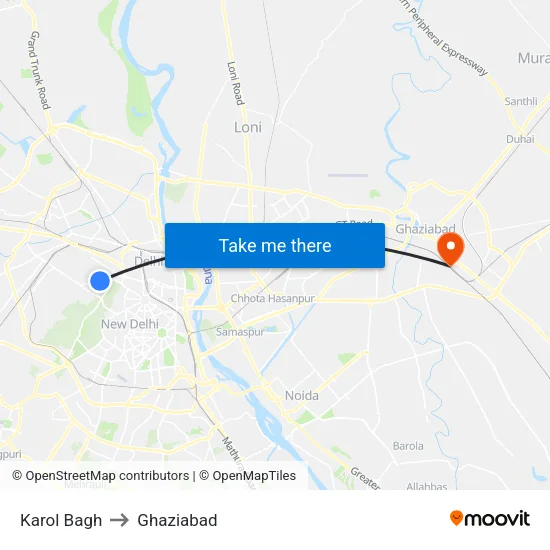 Karol Bagh to Ghaziabad map