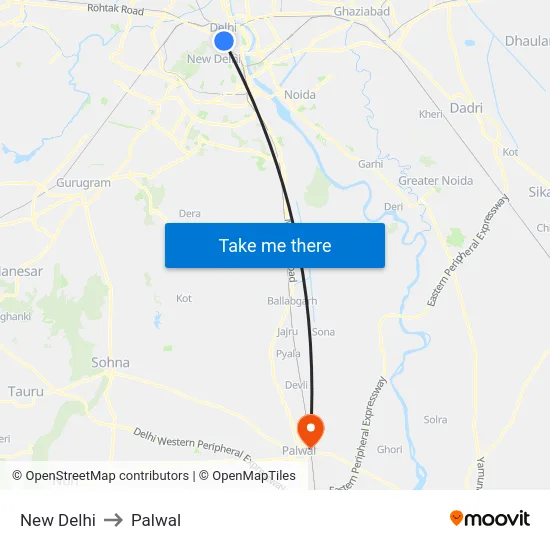 New Delhi to Palwal map
