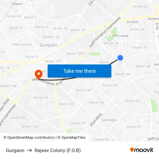 Gurgaon to Rajeev Colony (F.O.B) map