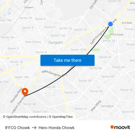 IFFCO Chowk to Hero Honda Chowk map