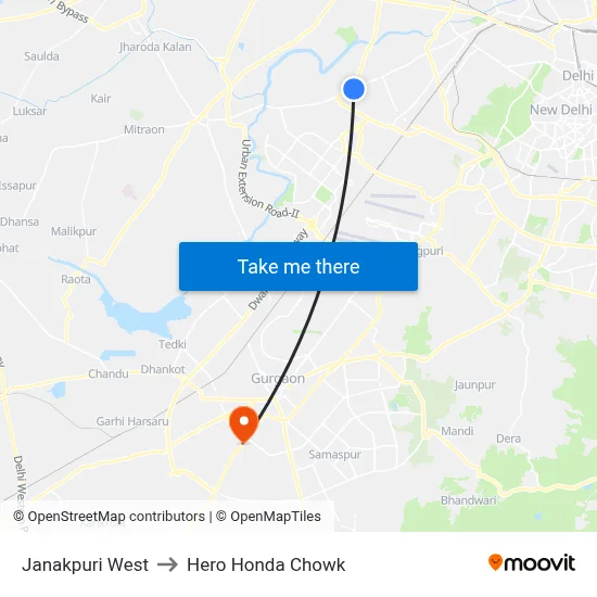 Janakpuri West to Hero Honda Chowk map