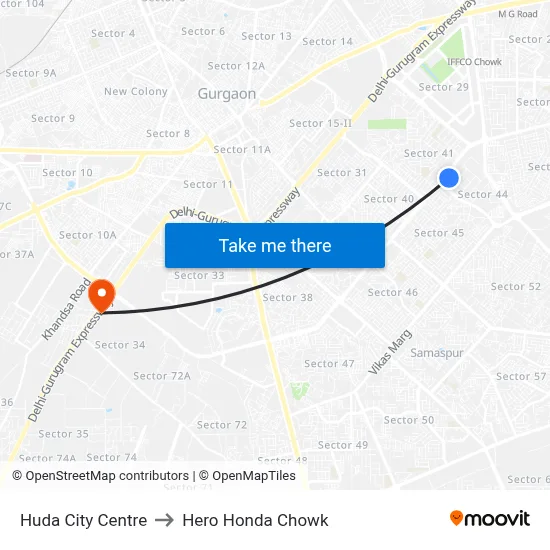 Huda City Centre to Hero Honda Chowk map