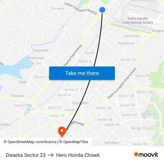 Dwarka Sector 23 to Hero Honda Chowk map