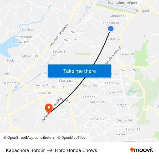 Kapashera Border to Hero Honda Chowk map