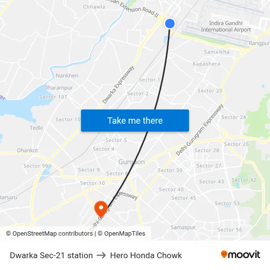 Dwarka Sec-21 station to Hero Honda Chowk map