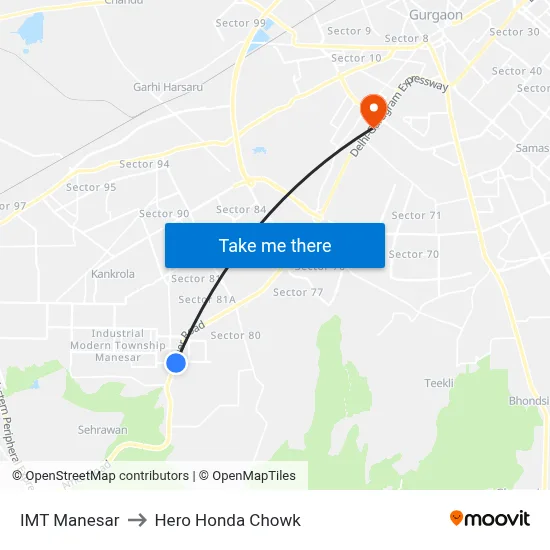 IMT Manesar to Hero Honda Chowk map
