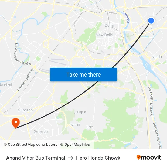 Anand Vihar Bus Terminal to Hero Honda Chowk map
