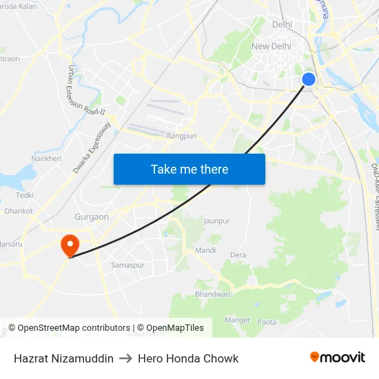 Hazrat Nizamuddin to Hero Honda Chowk map
