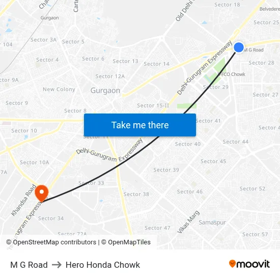 M G Road to Hero Honda Chowk map