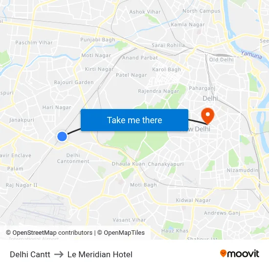 Delhi Cantt to Le Meridian Hotel map