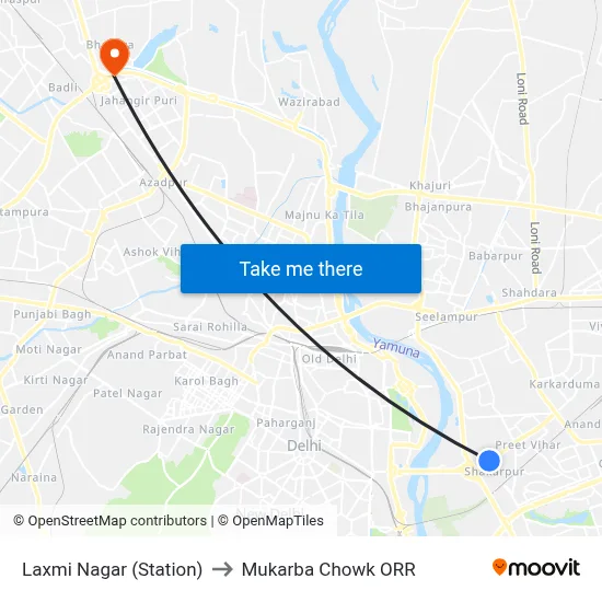 Laxmi Nagar (Station) to Mukarba Chowk ORR map
