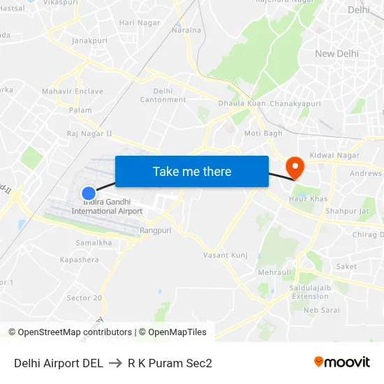 Delhi Airport DEL to R K Puram Sec2 map