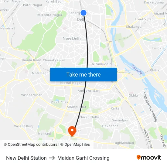 New Delhi Station to Maidan Garhi Crossing map