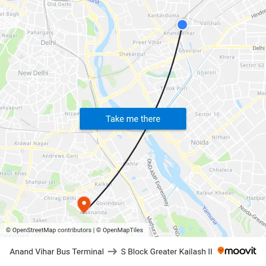 Anand Vihar Bus Terminal to S Block Greater Kailash II map