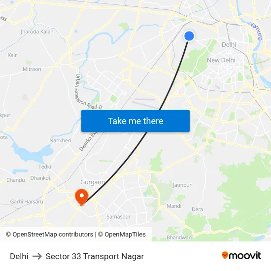 Delhi to Sector 33 Transport Nagar map