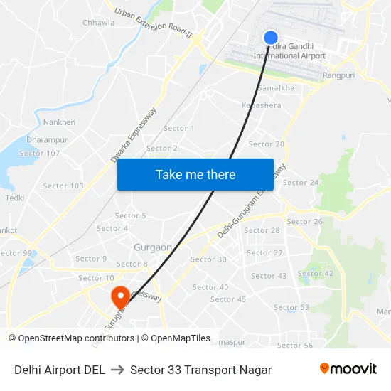 Delhi Airport DEL to Sector 33 Transport Nagar map