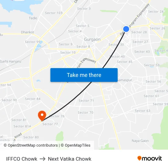 IFFCO Chowk to Next Vatika Chowk map