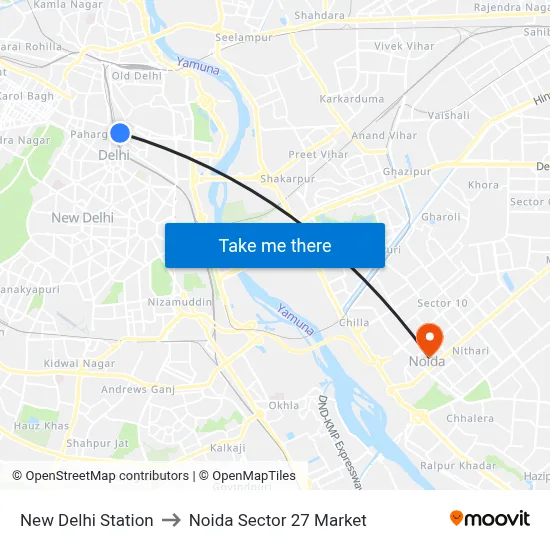 New Delhi Station to Noida Sector 27 Market map