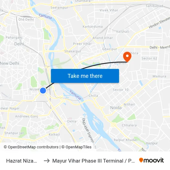 Hazrat Nizamuddin to Mayur Vihar Phase III Terminal / Paper Market map