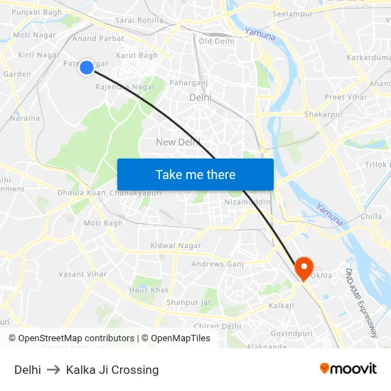 Delhi to Kalka Ji Crossing map
