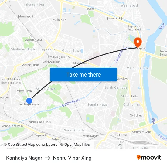 Kanhaiya Nagar to Nehru Vihar Xing map