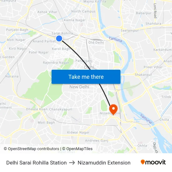 Delhi Sarai Rohilla Station to Nizamuddin Extension map