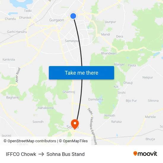 इफको चौक to सोहना बस स्टैंड map