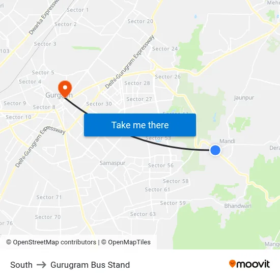South to Gurugram Bus Stand map