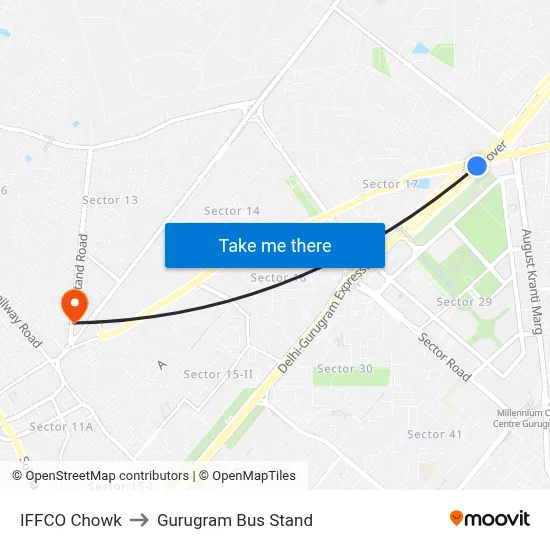 IFFCO Chowk to Gurugram Bus Stand map