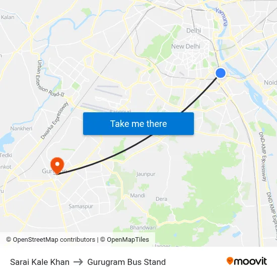 Sarai Kale Khan to Gurugram Bus Stand map