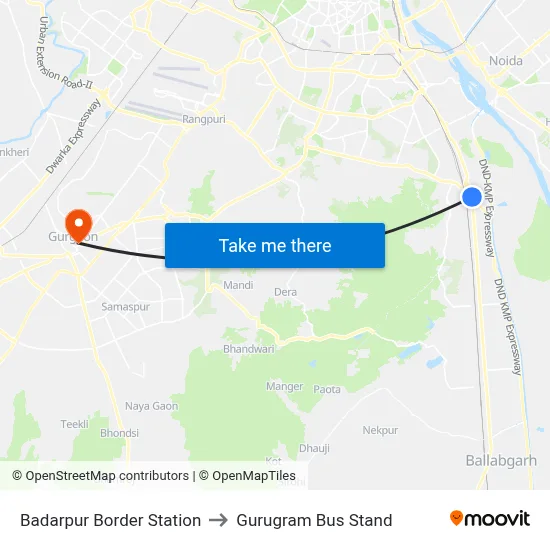 Badarpur Border Station to Gurugram Bus Stand map