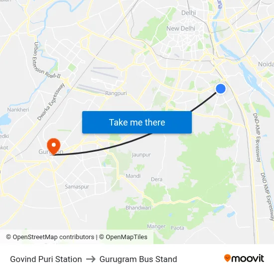 Govind Puri Station to Gurugram Bus Stand map