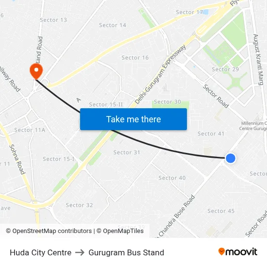 Huda City Centre to Gurugram Bus Stand map