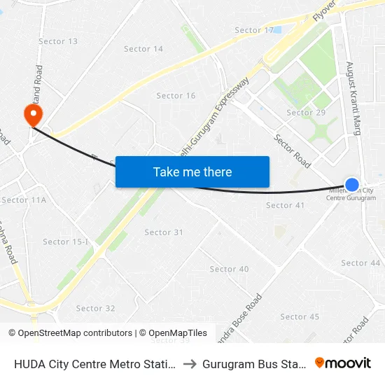 HUDA City Centre Metro Station to Gurugram Bus Stand map
