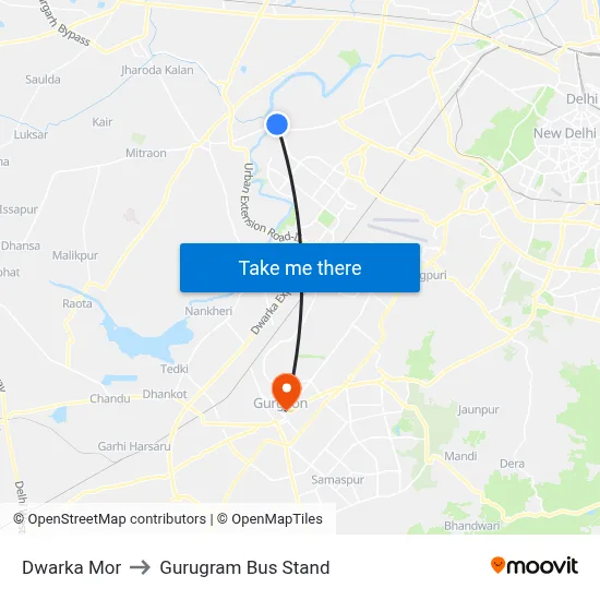 Dwarka Mor to Gurugram Bus Stand map