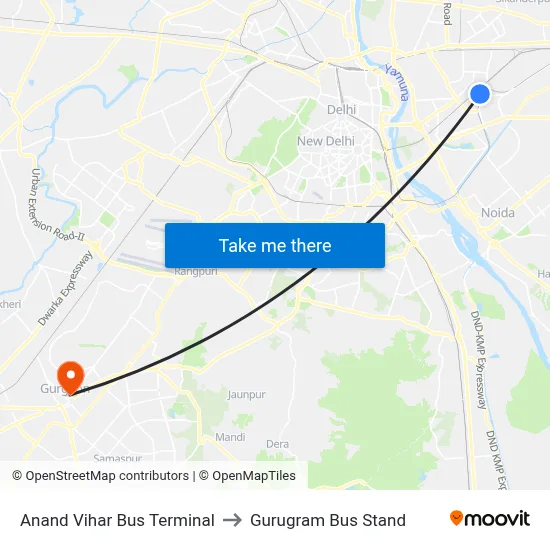 Anand Vihar Bus Terminal to Gurugram Bus Stand map
