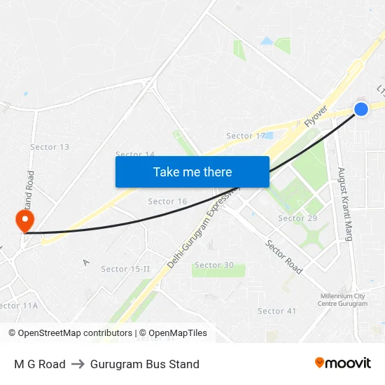 M G Road to Gurugram Bus Stand map