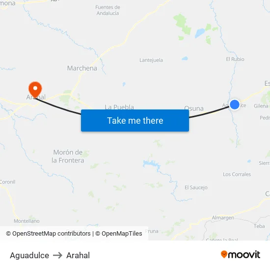 Aguadulce to Arahal map