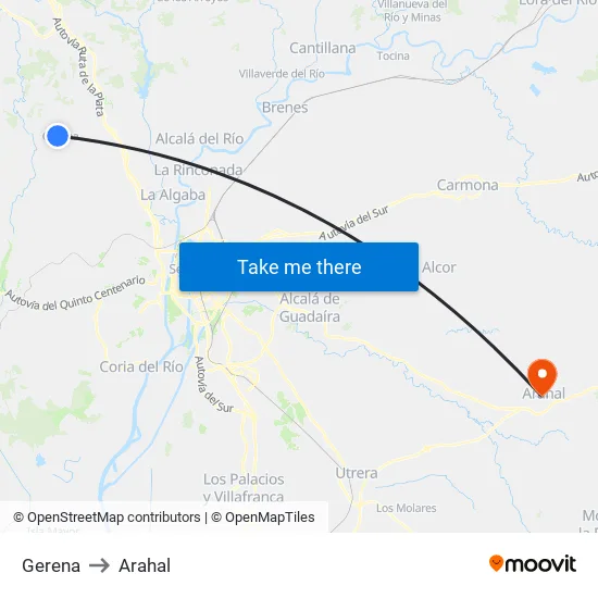 Gerena to Arahal map