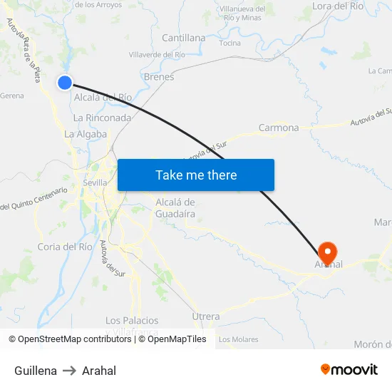 Guillena to Arahal map