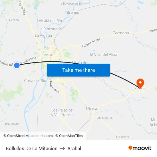 Bollullos De La Mitación to Arahal map