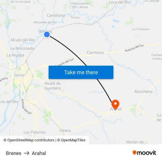 Brenes to Arahal map