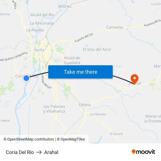 Coria Del Río to Arahal map