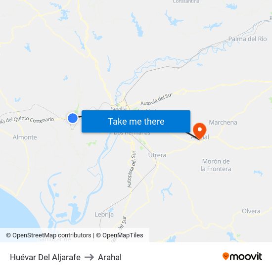 Huévar Del Aljarafe to Arahal map