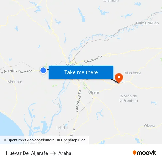 Huévar Del Aljarafe to Arahal map