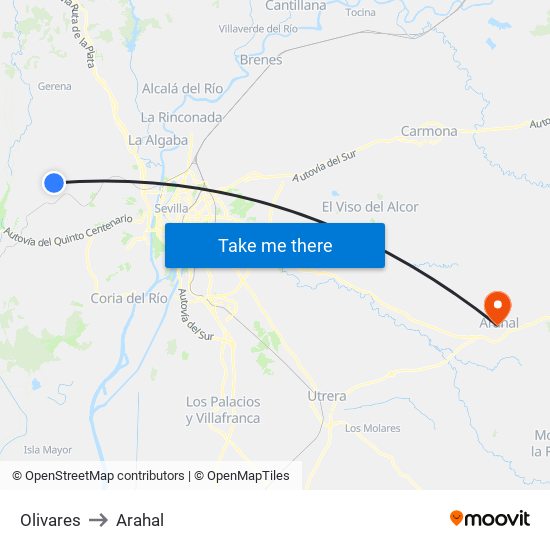Olivares to Arahal map