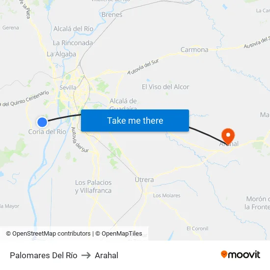 Palomares Del Río to Arahal map